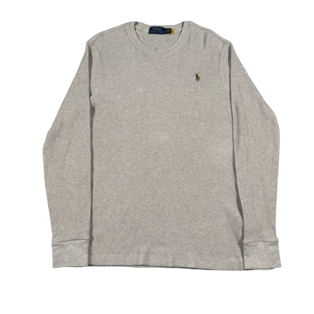 Polo Ralph Lauren Thermal Shirt Mens Large Grey Waffle Knit Long Sleeve Crewneck